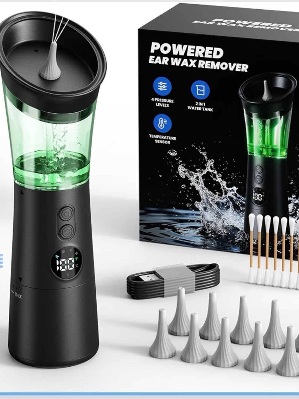 Powered Ear Wax Remover Vacuum Cleaner - Black and Green